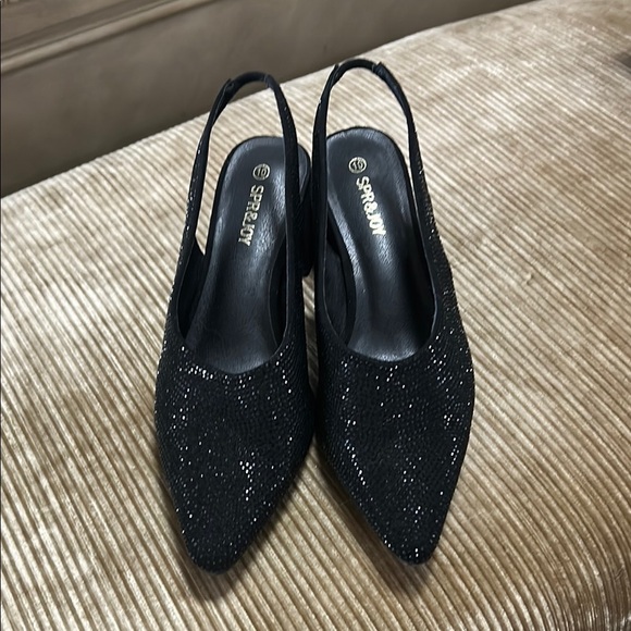 Black Heels with Elegant Slingback and Shimmering Finish 💎NEW - Picture 1 of 6